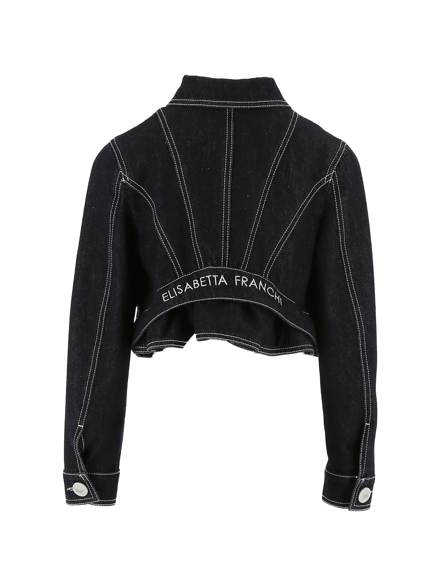 GIACCA IN DENIM BLU SCURO CON BOTTONI E LOGO BIANCO ELISABETTA FRANCHI - Angel Luxury