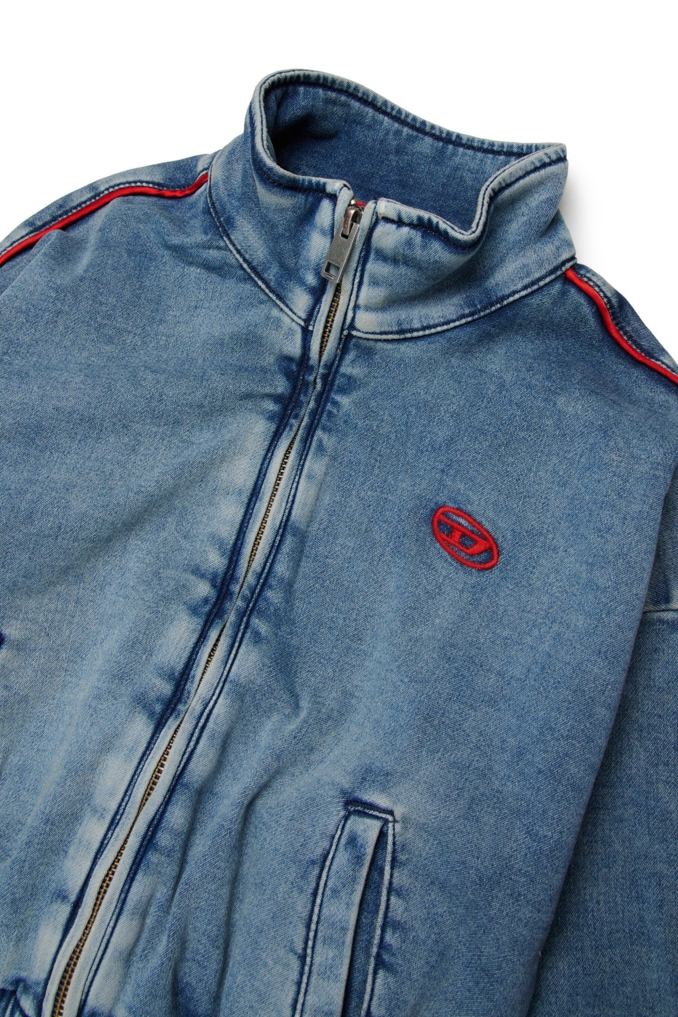 GIACCA IN DENIM CON LOGO RICAMATO IN ROSSO DIESEL - Angel Luxury