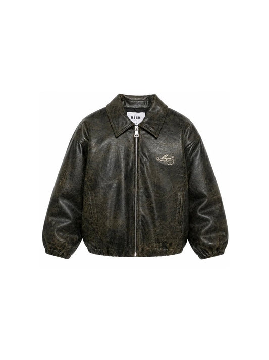 GIACCA IN ECOPELLE EFFETTO SCREPOLATO CON LOGO IN RICAMO BEIGE MSGM - Angel Luxury