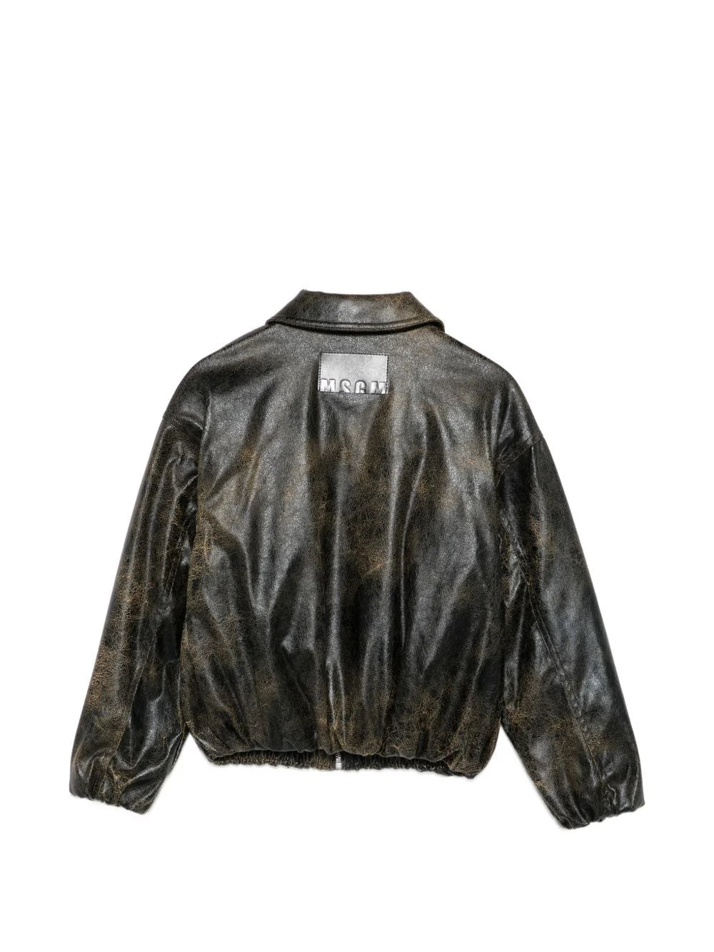GIACCA IN ECOPELLE EFFETTO SCREPOLATO CON LOGO IN RICAMO BEIGE MSGM - Angel Luxury