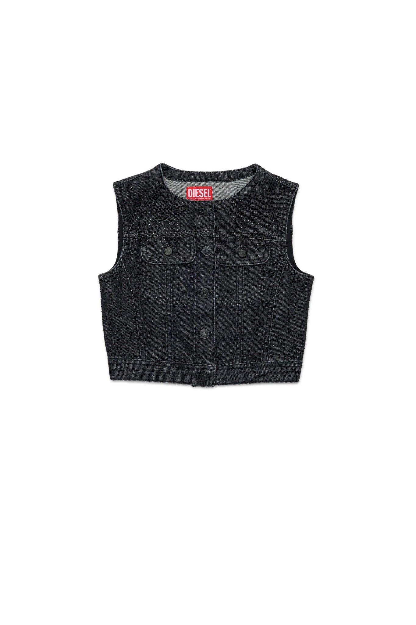 GILET IN DENIM NERO BRILLANTINATO DIESEL - Angel Luxury