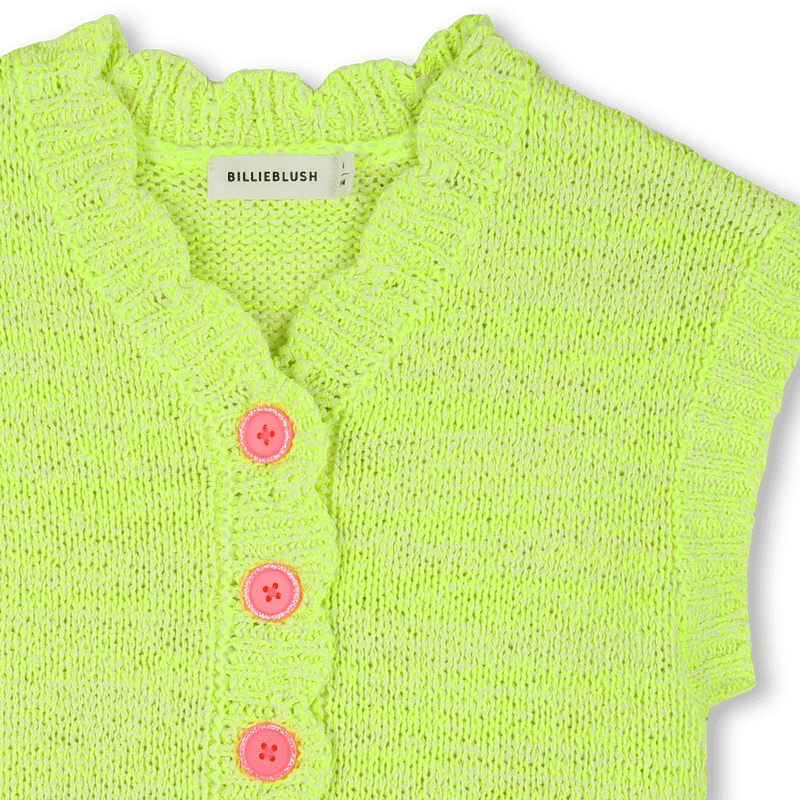 GILET IN MAGLIA VERDE LIME CON BOTTONI ROSA FLUO BILLIEBLUSH - Angel Luxury