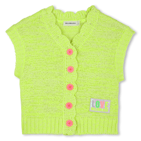 GILET IN MAGLIA VERDE LIME CON BOTTONI ROSA FLUO BILLIEBLUSH - Angel Luxury