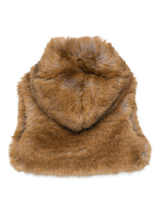 GILET IN PELLICCIA MARRONE CON CAPPUCCIO DOUUOD - Angel Luxury