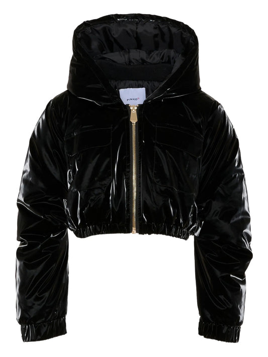 GIUBBINO CON CAPPUCCIO CROPPED NERO PINKO - Angel Luxury
