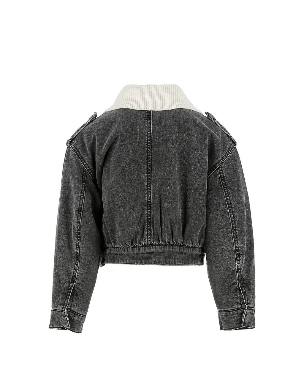 GIUBBINO IN DENIM NERO CON COLLETTO IN LANA PANNA LOGO GRIGIO PINKO - Angel Luxury