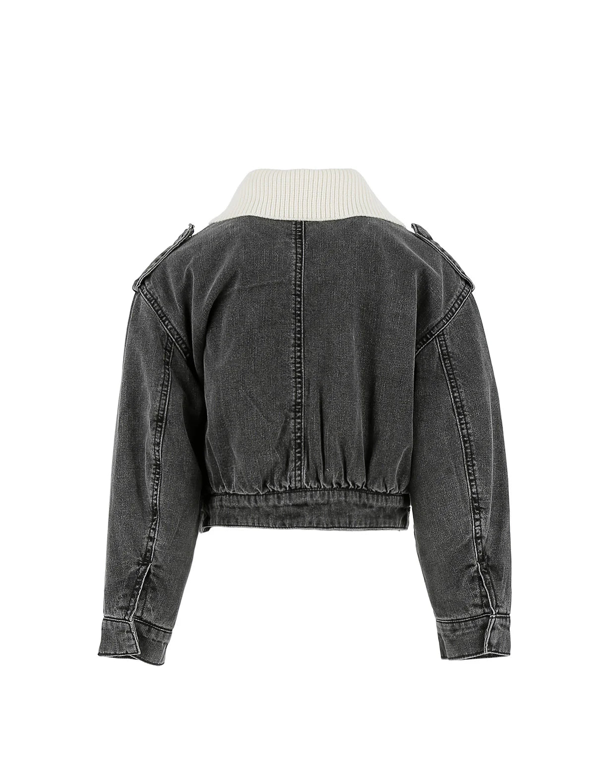 GIUBBINO IN DENIM NERO CON COLLETTO IN LANA PANNA LOGO GRIGIO PINKO - Angel Luxury