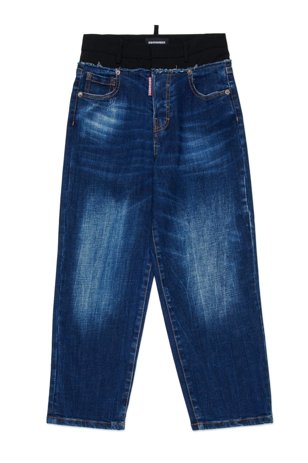 JEANS BLU CON VITA IN TESSUTO NERO DSQUARED2 - Angel Luxury