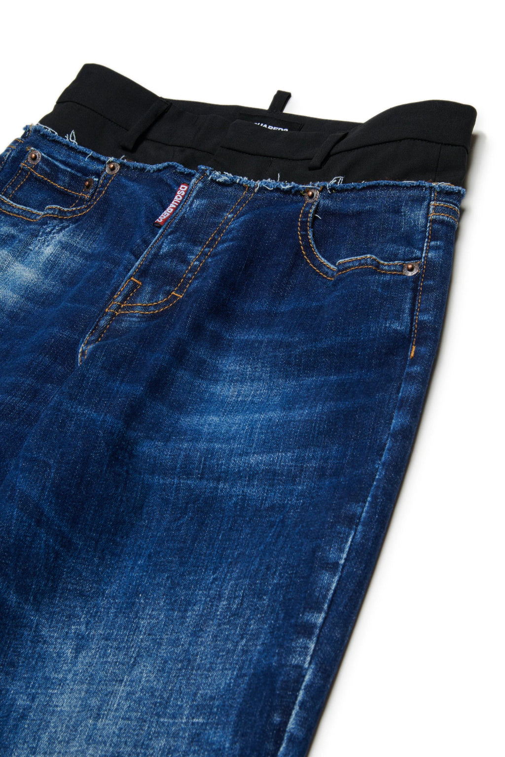JEANS BLU CON VITA IN TESSUTO NERO DSQUARED2 - Angel Luxury