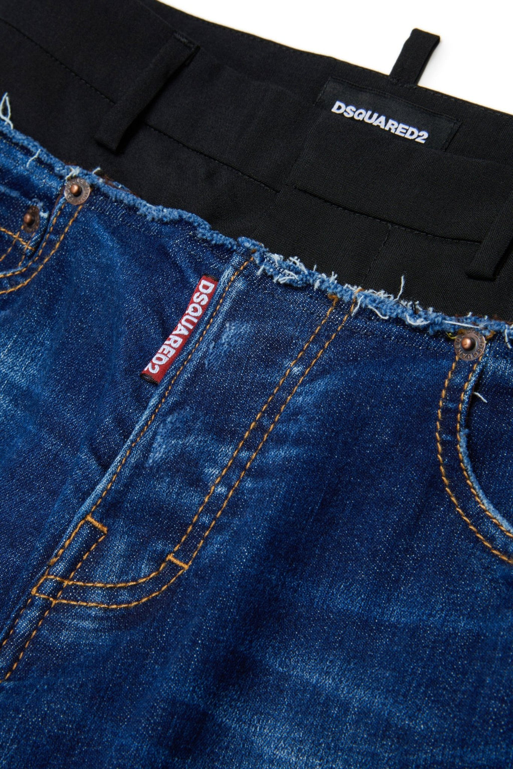 JEANS BLU CON VITA IN TESSUTO NERO DSQUARED2 - Angel Luxury