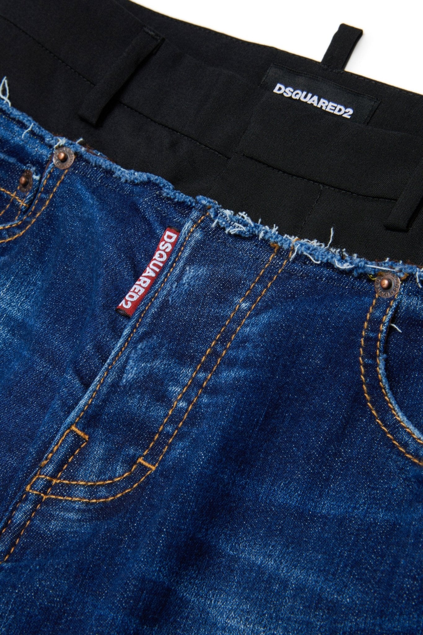 JEANS BLU CON VITA IN TESSUTO NERO DSQUARED2 - Angel Luxury
