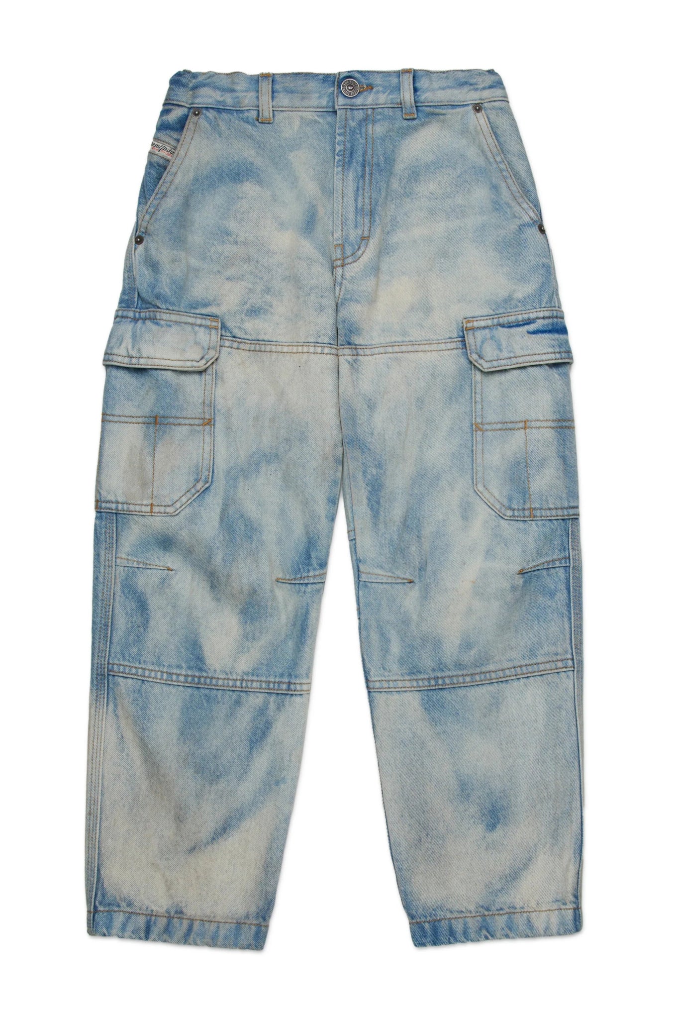 JEANS CARGO IN DENIM CHIARO SBIANCATO DIESEL - Angel Luxury