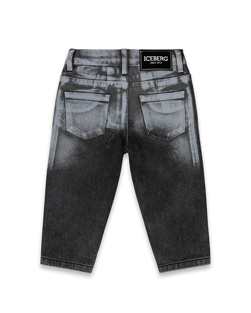 JEANS DENIM NERO CON EFFETTO ACID WASH ICEBERG - Angel Luxury