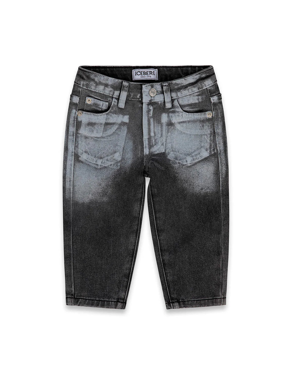 JEANS DENIM NERO CON EFFETTO ACID WASH ICEBERG - Angel Luxury