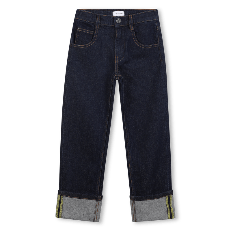 JEANS IN DENIM BLU CON LOGO IN GOMMA SUL RETRO GIALLO MARC JACOBS - Angel Luxury