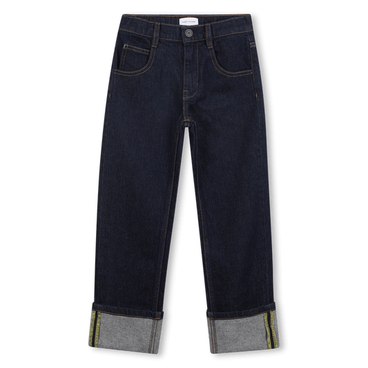 JEANS IN DENIM BLU CON LOGO IN GOMMA SUL RETRO GIALLO MARC JACOBS - Angel Luxury