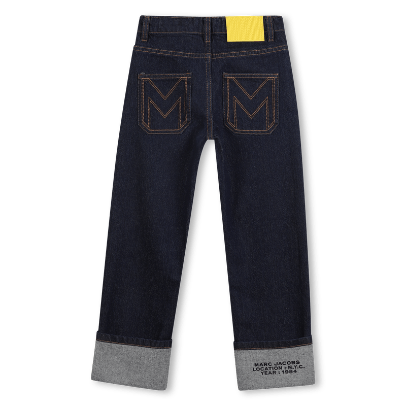 JEANS IN DENIM BLU CON LOGO IN GOMMA SUL RETRO GIALLO MARC JACOBS - Angel Luxury