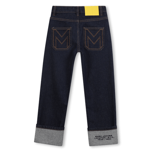 JEANS IN DENIM BLU CON LOGO IN GOMMA SUL RETRO GIALLO MARC JACOBS - Angel Luxury