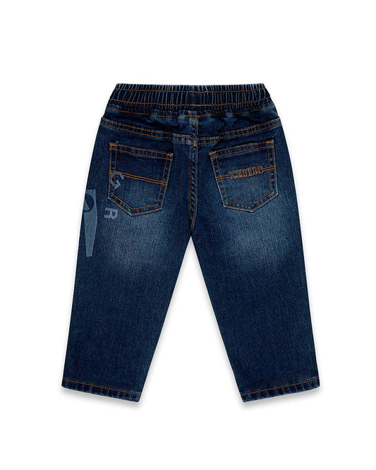 JEANS IN DENIM BLU CON STAMPA ICEBERG - Angel Luxury