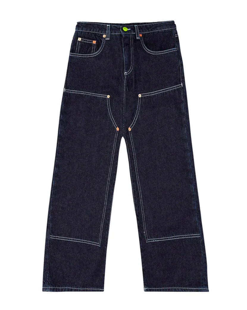 JEANS IN DENIM BLU SCURO CON BOTTONE VERDE LOGO BARROW - Angel Luxury