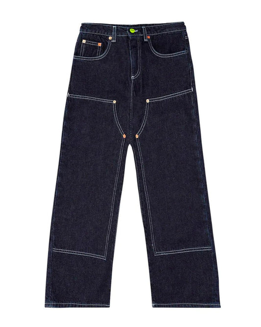 JEANS IN DENIM BLU SCURO CON BOTTONE VERDE LOGO BARROW - Angel Luxury