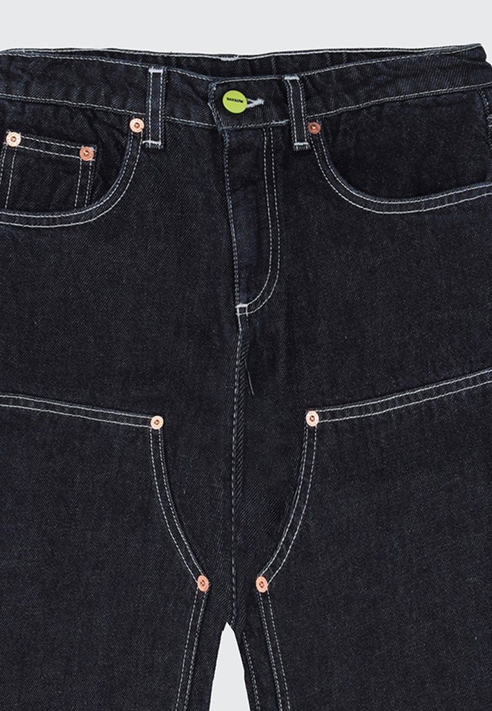 JEANS IN DENIM BLU SCURO CON BOTTONE VERDE LOGO BARROW - Angel Luxury
