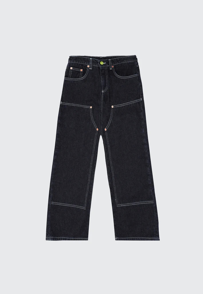 JEANS IN DENIM BLU SCURO CON BOTTONE VERDE LOGO BARROW - Angel Luxury