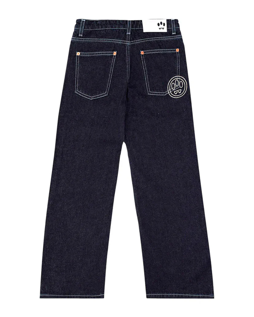 JEANS IN DENIM BLU SCURO CON BOTTONE VERDE LOGO BARROW - Angel Luxury