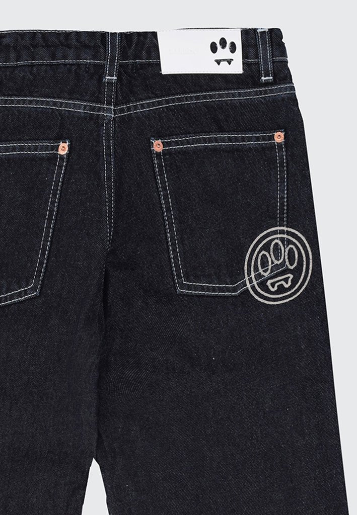 JEANS IN DENIM BLU SCURO CON BOTTONE VERDE LOGO BARROW - Angel Luxury