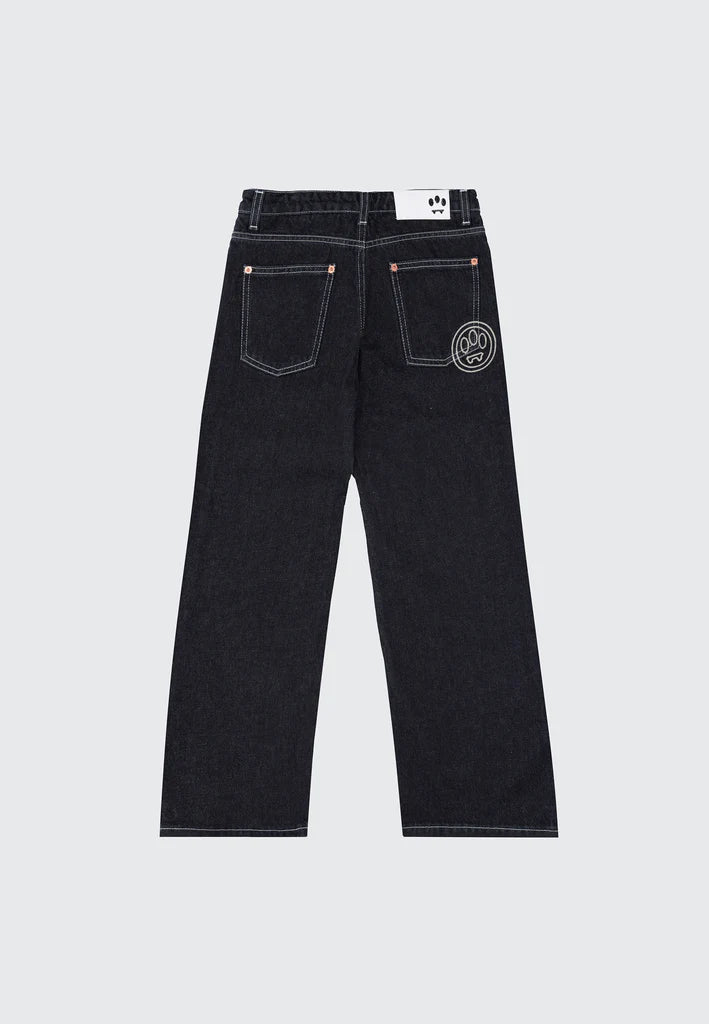 JEANS IN DENIM BLU SCURO CON BOTTONE VERDE LOGO BARROW - Angel Luxury