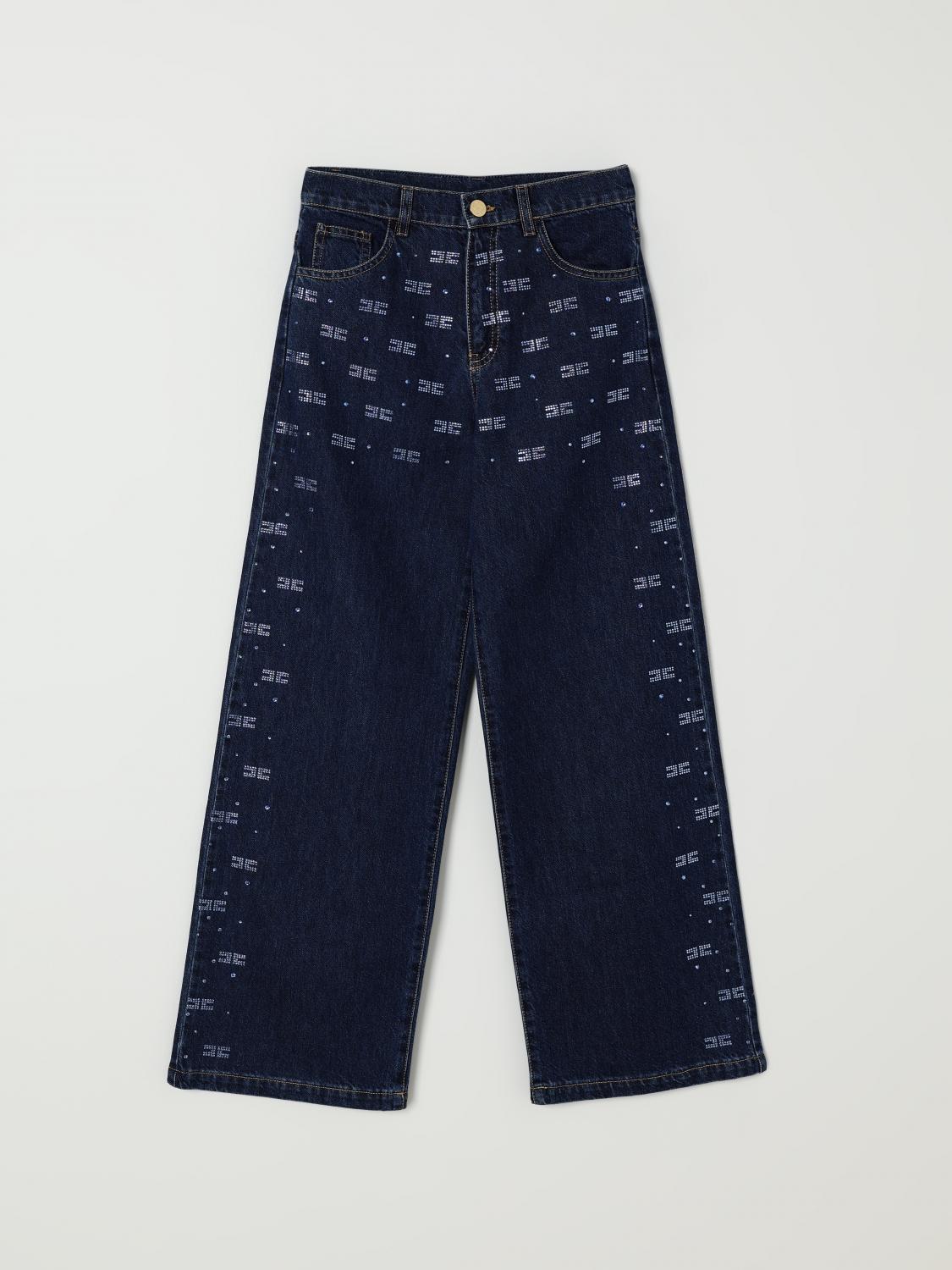 JEANS IN DENIM CON STRASS BLU LOGATO ELISABETTA FRANCHI - Angel Luxury