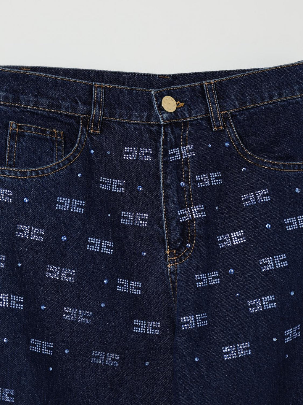 JEANS IN DENIM CON STRASS BLU LOGATO ELISABETTA FRANCHI - Angel Luxury