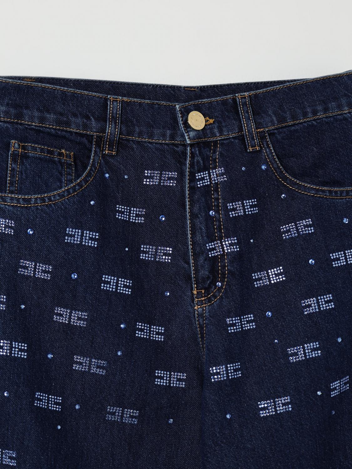 JEANS IN DENIM CON STRASS BLU LOGATO ELISABETTA FRANCHI - Angel Luxury