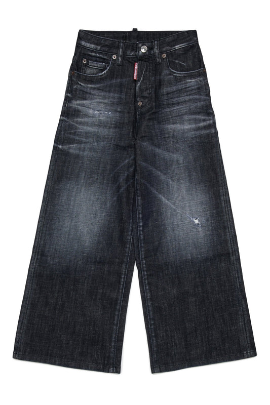 JEANS NERO CON LOGO ROSSO SUL RETRO DSQUARED2 - Angel Luxury