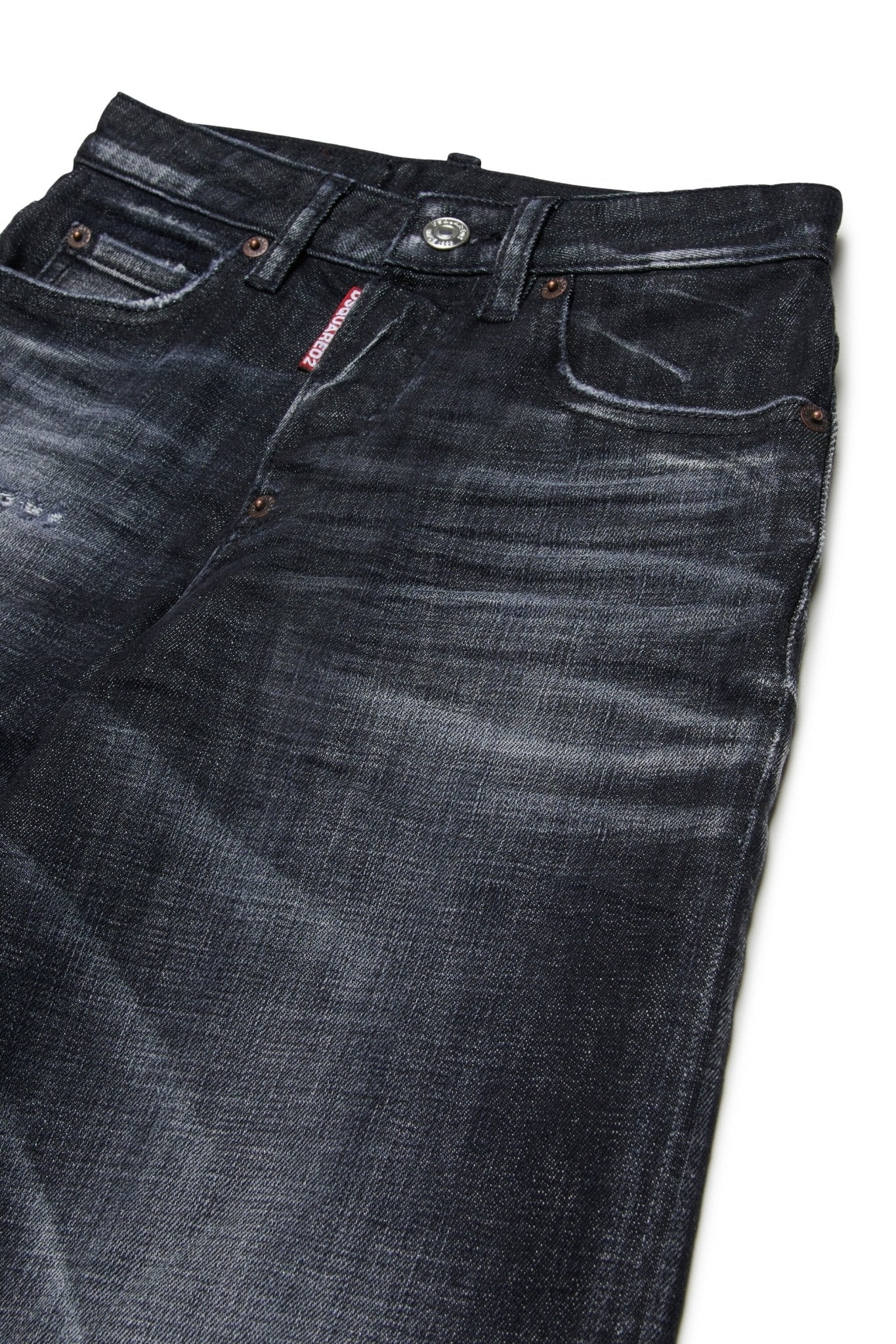 JEANS NERO CON LOGO ROSSO SUL RETRO DSQUARED2 - Angel Luxury