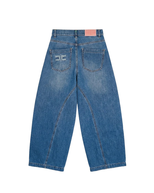 JEANS WIDE - LEG CON LOGO IN RILIEVO SUL RETRO ELISABETTA FRANCHI - Angel Luxury