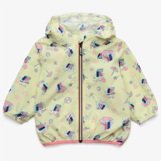 K - WAY NEONATA GIALLO CON BORDI ROSA E STAMPA - Angel Luxury