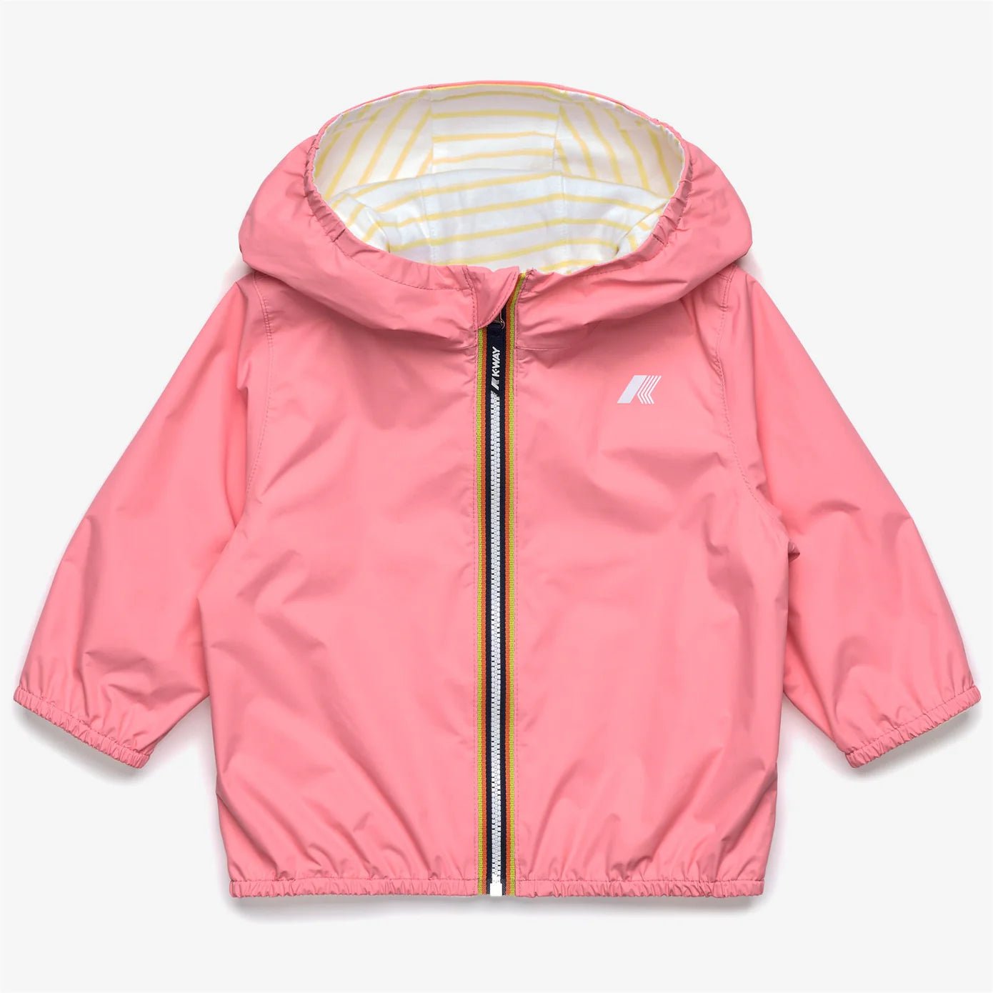 K - WAY NEONATA REVERIBILE ROSA E A RIGHE BIANCHE E GIALLE - Angel Luxury