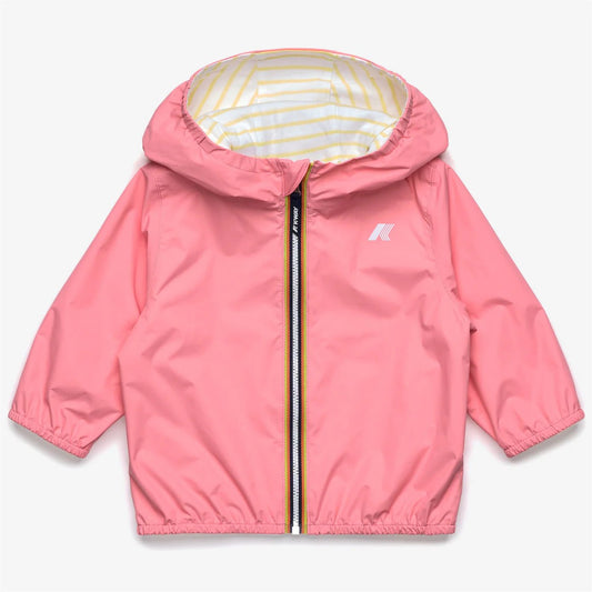 K - WAY NEONATA REVERIBILE ROSA E A RIGHE BIANCHE E GIALLE - Angel Luxury