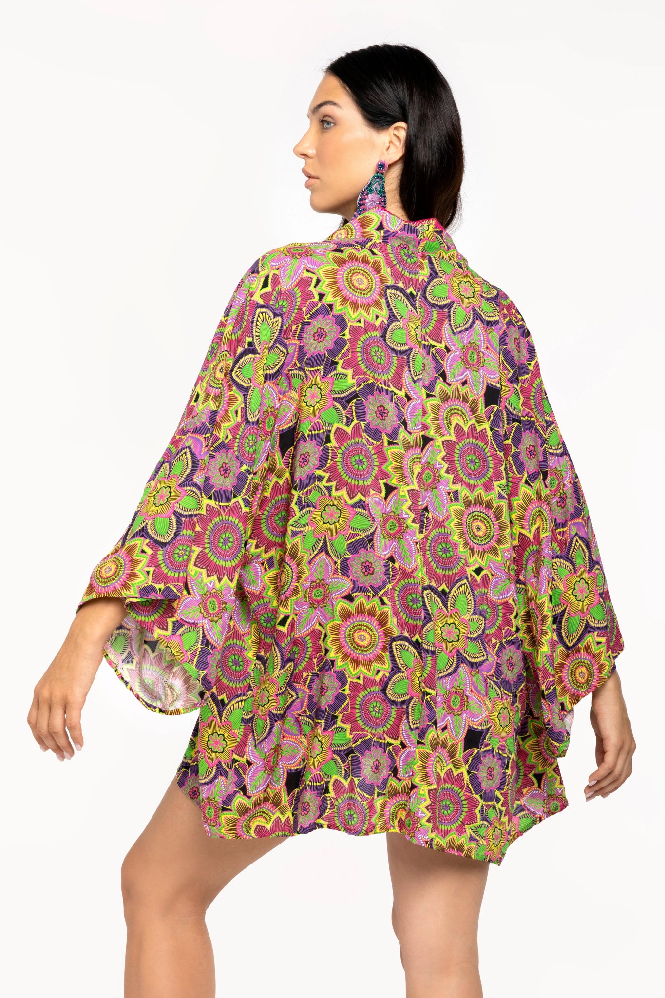 KIMONO CORTO TROPICAL FUXIA - Angel Luxury