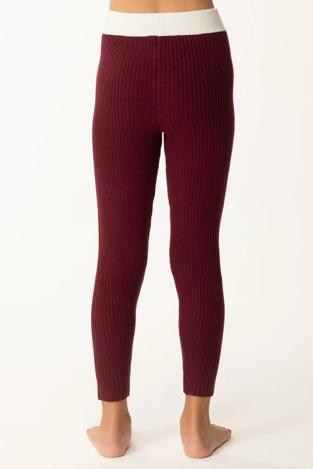 LEGGINGS BORDEAUX IN TRICOT CON BANDA BIANCA LOGATA ELISABETTA FRANCHI - Angel Luxury