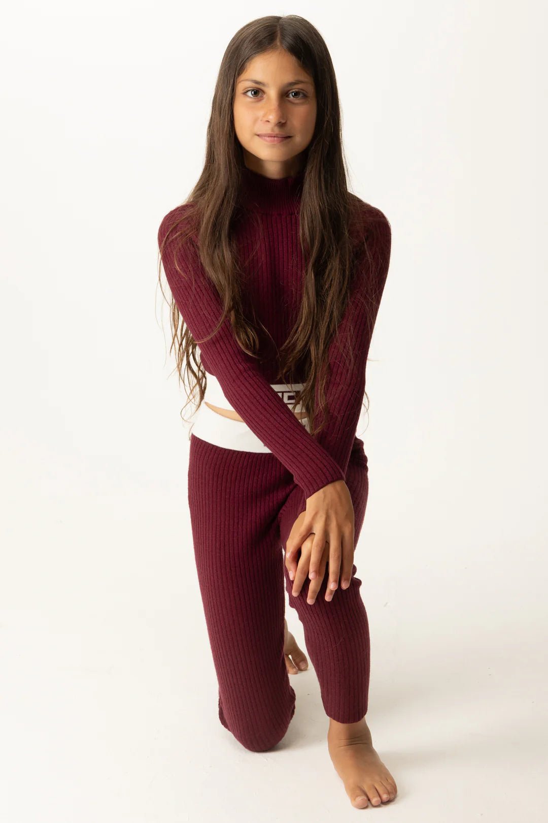 LEGGINGS BORDEAUX IN TRICOT CON BANDA BIANCA LOGATA ELISABETTA FRANCHI - Angel Luxury