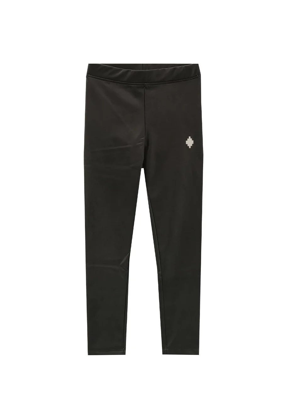 LEGGINS IN ECOPELLE NERO CON LOGO BIANCO MARCELO BURLON - Angel Luxury
