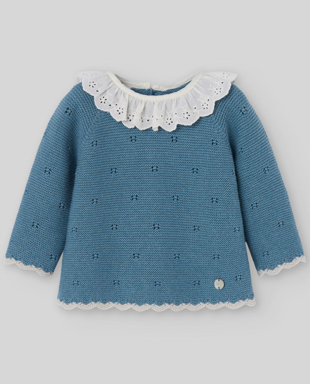 MAGLIA IN LANA BLU CON MERLETTO PAZ RODRIGUEZ - Angel Luxury