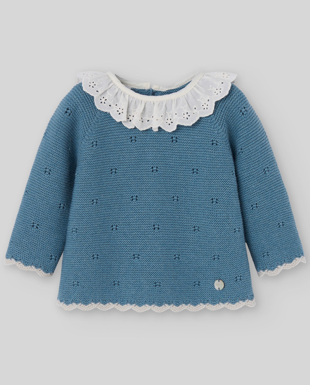 MAGLIA IN LANA BLU CON MERLETTO PAZ RODRIGUEZ - Angel Luxury