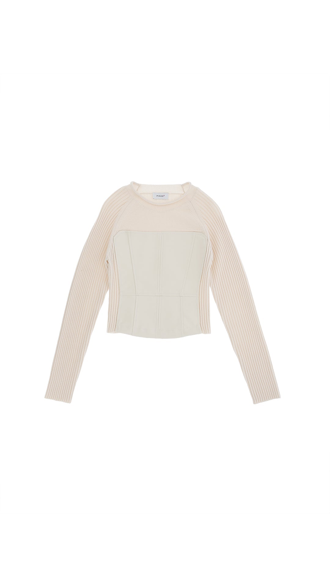 MAGLIA IN TRICOT CON INSERTO ECOPELLE BEIGE PINKO - Angel Luxury