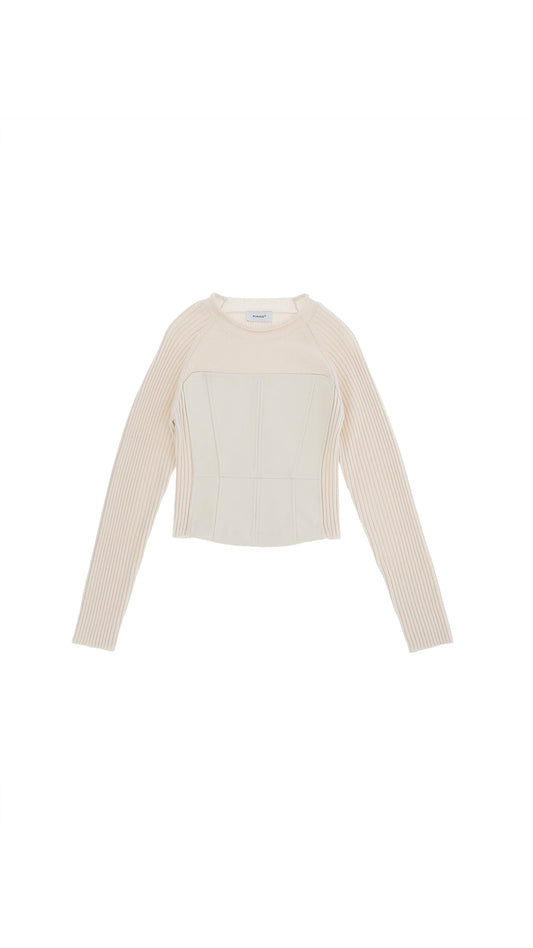 MAGLIA IN TRICOT CON INSERTO ECOPELLE BEIGE PINKO - Angel Luxury