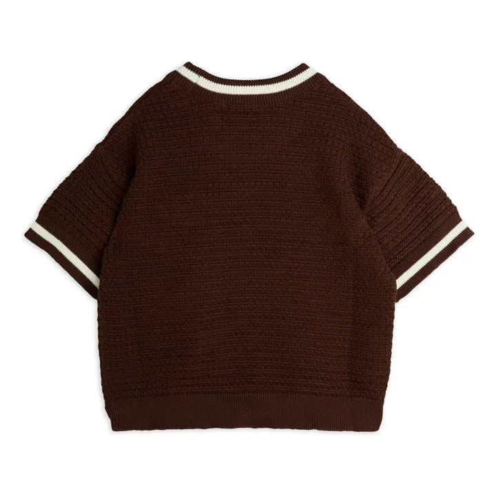 MAGLIA UNCINETTO MARRONE CON CAMALEONTE VERDE MINI RODINI - Angel Luxury