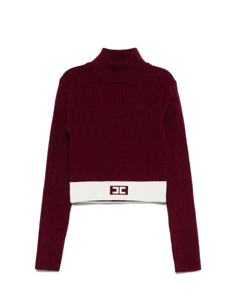 MAGLIONCINO BORDEAUX CON BANDA BIANCA LOGATA ELISABETTA FRANCHI - Angel Luxury