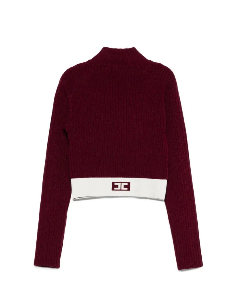 MAGLIONCINO BORDEAUX CON BANDA BIANCA LOGATA ELISABETTA FRANCHI - Angel Luxury